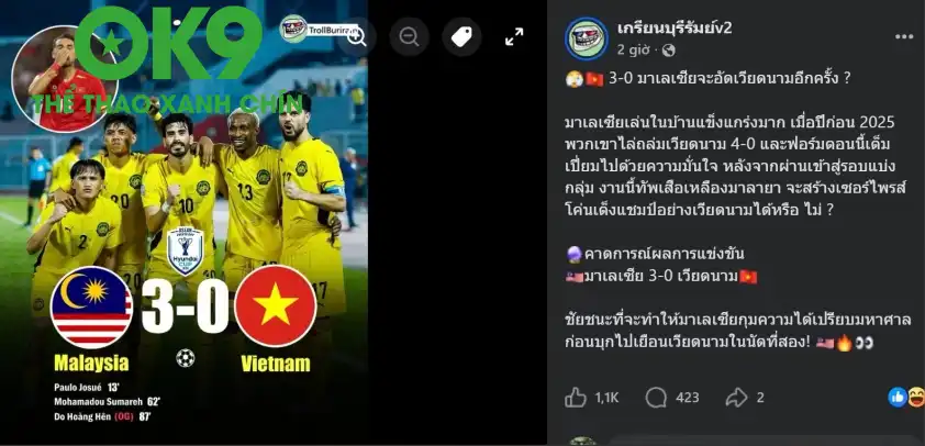 Truyền thông Thái Lan táo bạo dự đoán ĐT Việt Nam sẽ thua 0-3 trước Malaysia ở bán kết lượt đi AFF Cup 2026. Truyền thông Thái Lan táo bạo dự đoán ĐT Việt Nam sẽ thua 0-3 trước Malaysia ở bán kết lượt đi AFF Cup 2026.